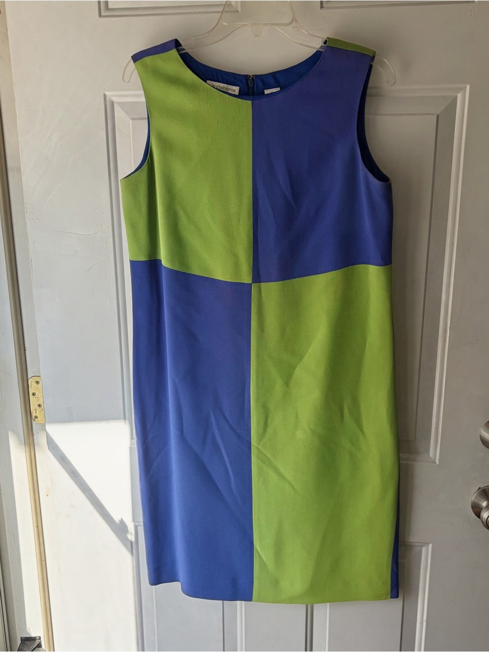 Vintage Liz Claiborne Colorblock Shift Dress Blue Green Mod 90s Quirky Sz 12